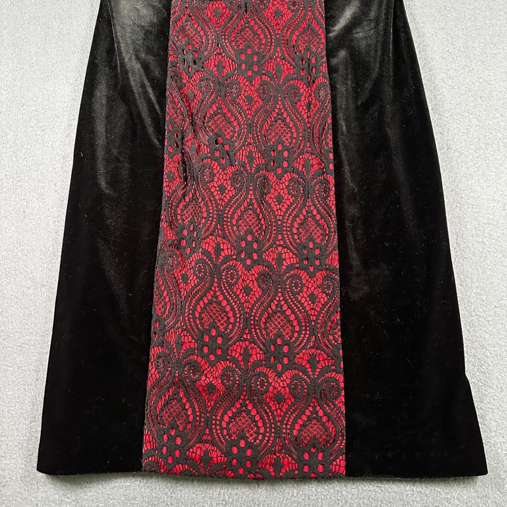 Connected Apparel Dress Womens 8P Black Velvet Red Lace Sheath Party Career - Picture 2 of 16
